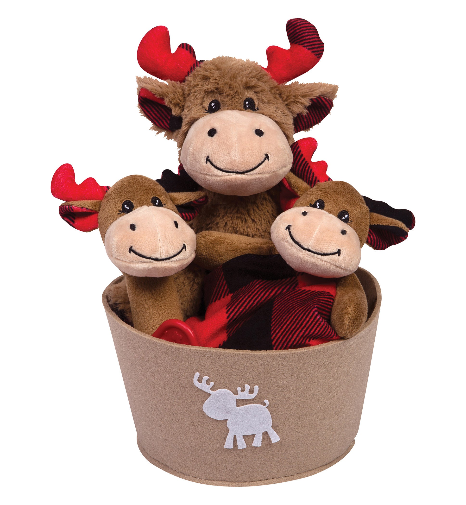 Buffalo Check Moose 4 Piece Plush Baby Gift Set Bucket